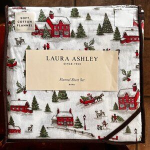 Laura Ashley CHRISTMAS HOLIDAY VILLAGE King Size Cotton Flannel Sheet Set